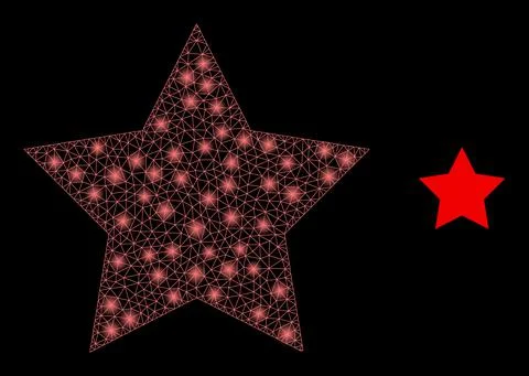 Vector Mesh Web Red Star with Majestic Constellation Flares Stock Illustration