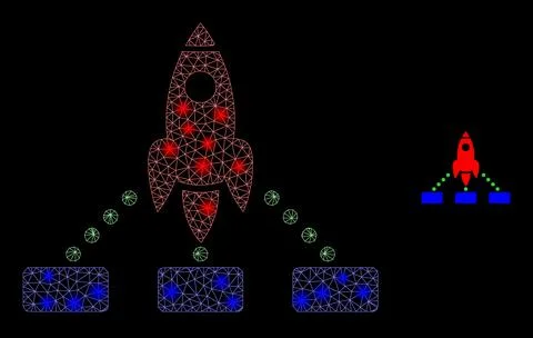 Vector Mesh Web Rocket Links with Magic Carcass Flashes Stock Illustration