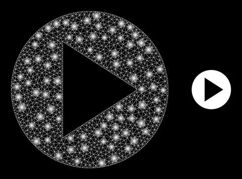 Vector Mesh Web Round Play Button with Glare Constellation Stars Stock Illustration