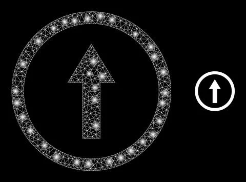 Vector Mesh Web Rounded Arrow Up with Glare Wire Frame Flashes Stock Illustration