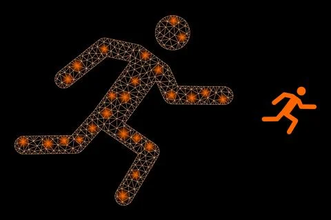 Vector Mesh Web Running Man with Shiny Wire Frame Dots Stock Illustration