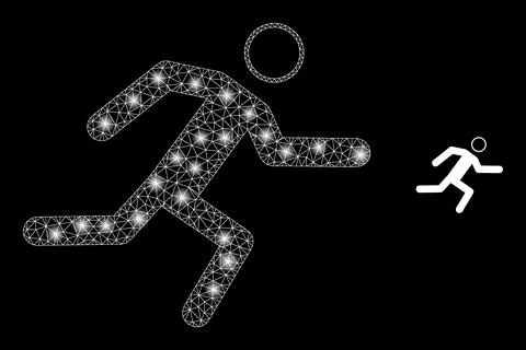 Vector Mesh Web Running Man with Glare Network Flashes Illustrazione stock