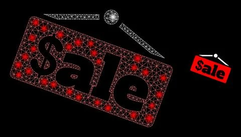 Vector Mesh Web Sale Announce with Shiny Wire Frame Flashes Stock Illustration