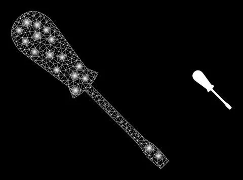Vector Mesh Web Screwdriver with Illumitated Network Flashes Illustrazione stock
