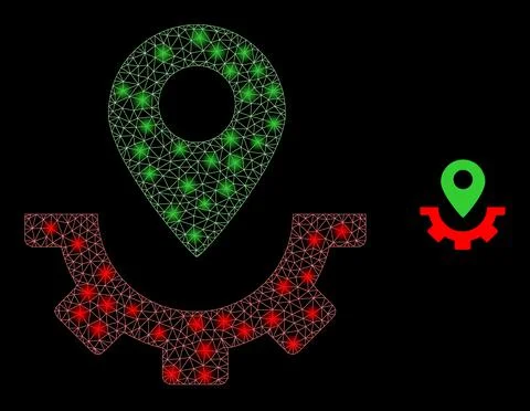 Vector Mesh Web Service Map Marker with Glowing Constellation Dots Stock Illustration