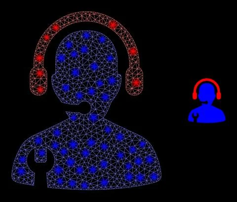 Vector Mesh Web Service Operator with Light Network Flashes Illustrazione stock