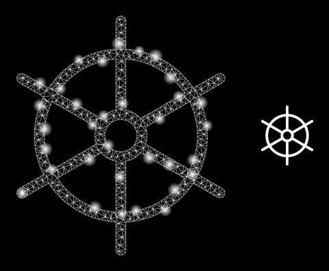 Vector Mesh Web Ship Rule Wheel with Magic Wire Frame Dots 스톡 일러스트