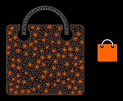 Vector Mesh Web Shopping Bag with Majestic Wire Frame Flashes Stock Illustration