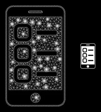 Vector Mesh Web Smartphone Tasks with Glowing Network Flares Stock Illustration