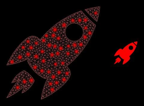 Vector Mesh Web Space Rocket with Majestic Network Spots Stock Illustration