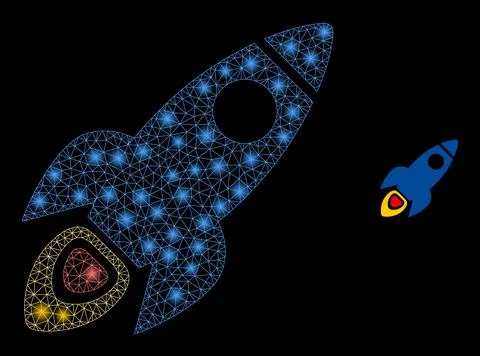 Vector Mesh Web Space Rocket with Majestic Network Dots Stock Illustration