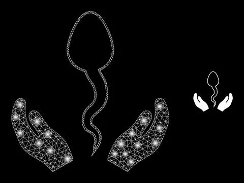 Vector Mesh Web Sperm Care Hands with Magic Wire Frame Spots Illustrazione stock