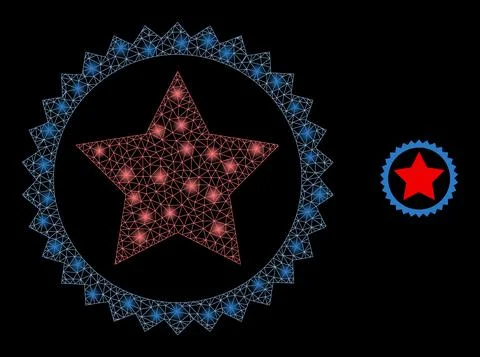 Vector Mesh Web Star Seal Stamp with Glare Carcass Stars 库存插图