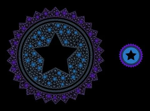 Vector Mesh Web Star Seal Stamp with Majestic Constellation Flashes Illustrazione stock