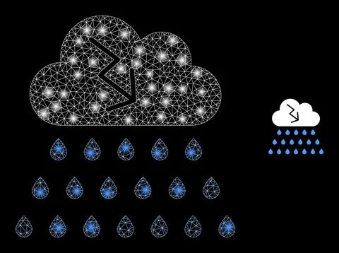 Vector Mesh Web Storm Cloud with Shiny Wire Frame Flares Illustrazione stock