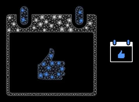 Vector Mesh Web Thumb up Calendar Page with Bright Carcass Stars Stock Illustration