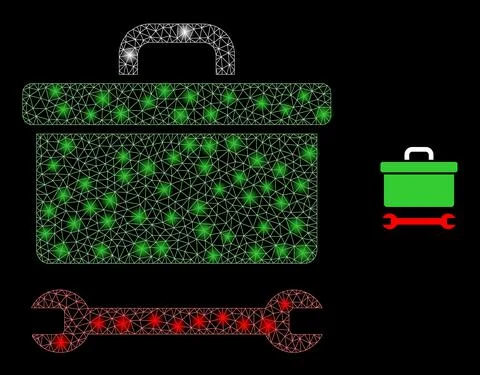 Vector Mesh Web Toolbox Wrench with Magic Wire Frame Spots Stock Illustration