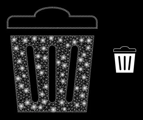 Vector Mesh Web Trashcan with Bright Wire Frame Flashes Stock Illustration