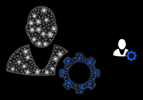 Vector Mesh Web User Options Cog with Glitter Wire Frame Flashes Illustrazione stock