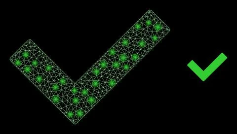 Vector Mesh Web Validated Tick with Bright Network Flashes Stock Illustration