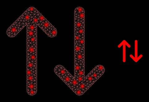 Vector Mesh Web Vertical Exchange Arrows with Bright Wire Frame Flashes Stock Illustration