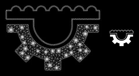 Vector Mesh Web Water Gear with Glowing Constellation Flashes Stock Illustration