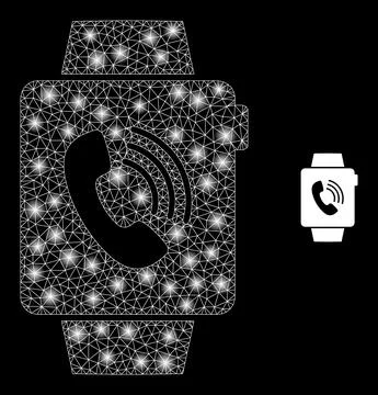 Vector Mesh Web Wearable Phone Watches with Glare Network Flashes Stock Illustration