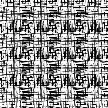 Vector Messy Brush Seamless Pattern Grange Minimalist Geometric Design in Black Stock Illustration