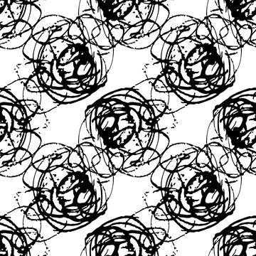 Vector Messy Brush Seamless Pattern Grange Minimalist Geometric Design in Black Stock Illustration