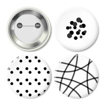 Vector Metal Button Badge with Minimal Black &amp; White Geometric Pattern Printing. Stock Illustration