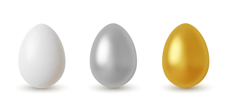 Vector metal Easter eggs set. Realistic silver and golden glitter eggs Stock Illustration