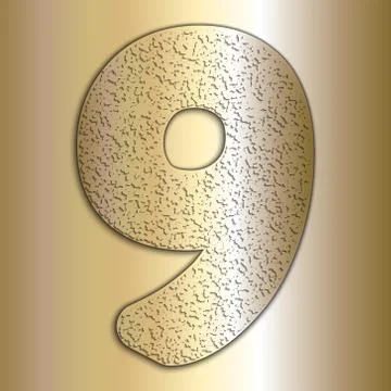 Vector metalic gold digits with grain texture, digit 9 Illustrazione stock