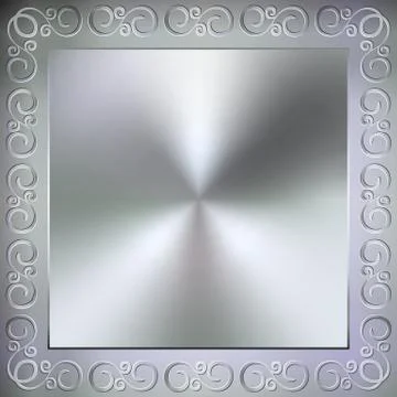 Vector metallic square background with frame and swirles Stock Illustration