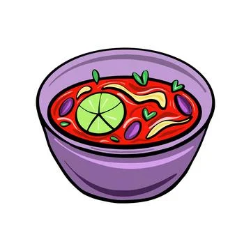 Vector Mexican traditional dish Bean soup drawn in flat cartoon style. Stock Illustration