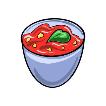 Vector Mexican traditional dish Salsa drawn in flat cartoon style. Stock Illustration