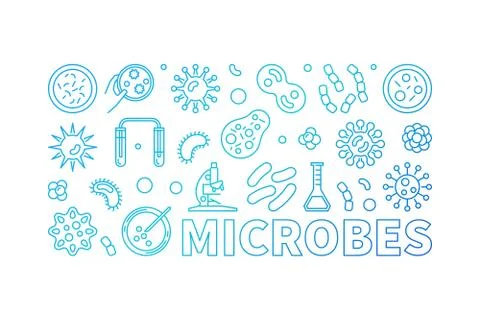 Vector microbes blue banner made with microbe outline icons Illustrazione stock