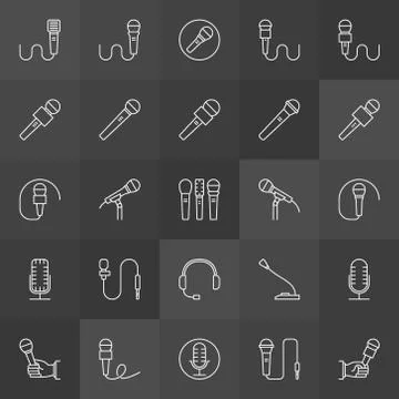 Vector microphone icons collection. Linear mic symbols Stock Illustration