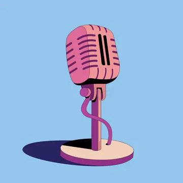 Vector microphone on a light blue background. Hand drawn in the style of th.. Stock Illustration