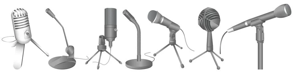 Vector microphones set in different styles for voice record. Professional sound Stock Illustration