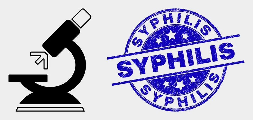 Vector Microscope Icon and Grunge Syphilis Seal 库存插图