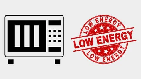 Vector Microwave Oven Icon and Scratched Low Energy Stamp Stock Illustration