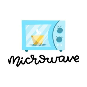 Vector microwave oven with plate inside. Blue microwave isolated on white bac Stock Illustration
