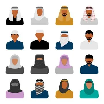 Vector Middle Eastern people icons in flat style Stock Illustration