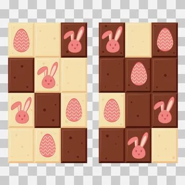 Vector Milk and white chocolate with Easter bunnies and eggs on isolated back Stock Illustration
