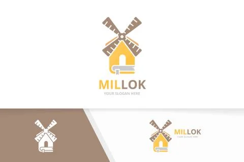 Vector mill and book logo combination. Farm and library symbol or icon. Unique Stock Illustration