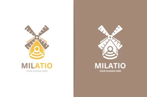Vector mill and wifi logo combination. Farm and signal symbol or icon. Unique Stock Illustration