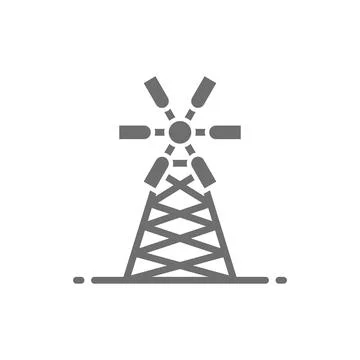 Vector Mill, windmill, farming grey icon. Isolated on white background Illustrazione stock