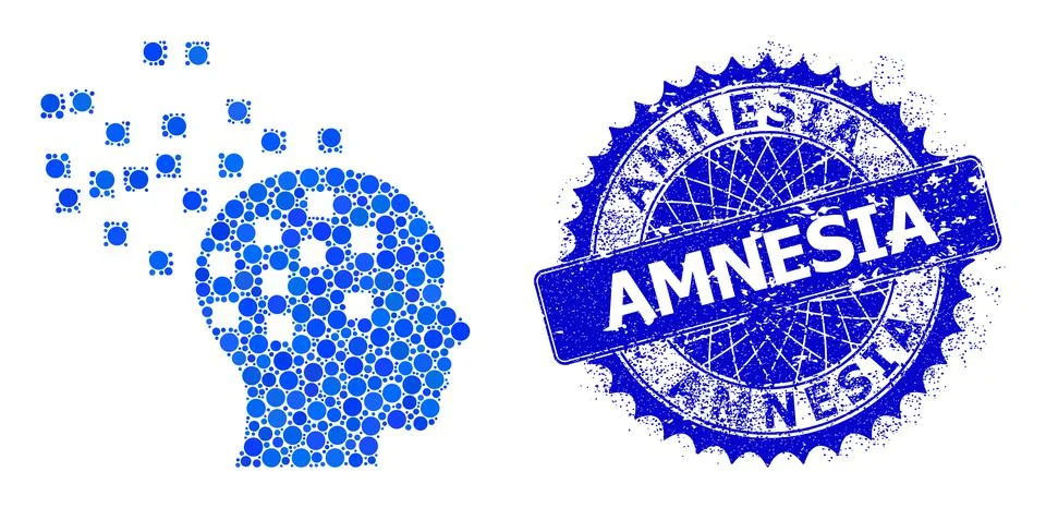 Vector Mind Disintegration Collage of Dots and Rubber Amnesia Stamp Seal Stock Illustration