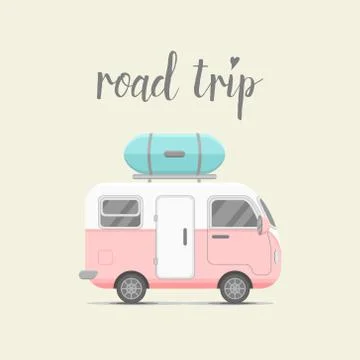 Vector mini caravan trailer with baggage box Stock Illustration