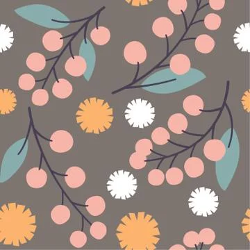 Vector Minimal Botanic Pattern in Pastel Beige &amp; Pink. Stock Illustration